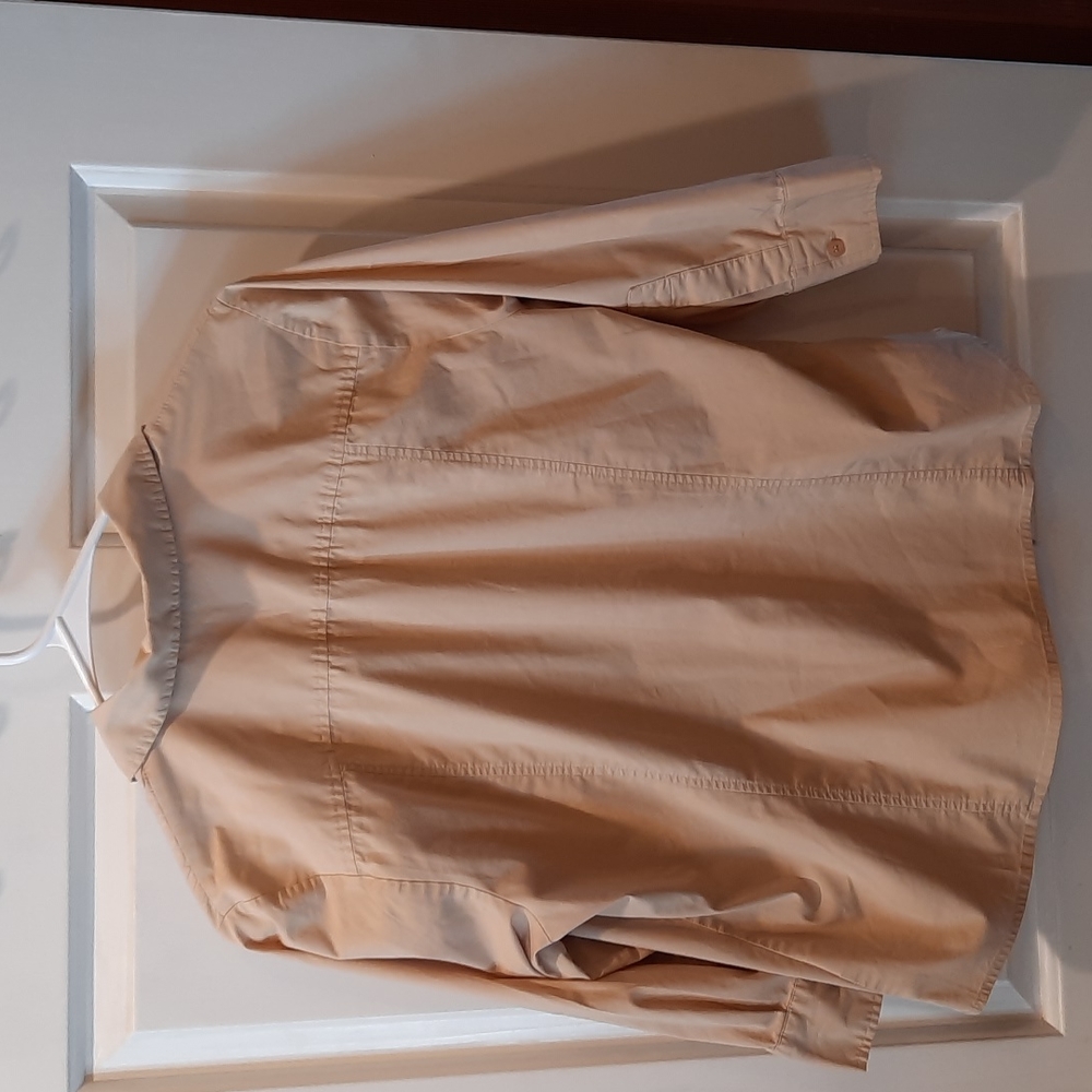 Apostrophe 3/4 Sleeve Tan Colored Button Down Shirt size Petite Large - Picture 7 of 7